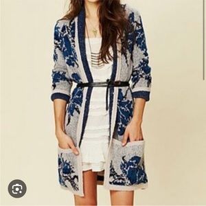Free People Flower Power Floral Cardigan in blue/white. Anthropologie